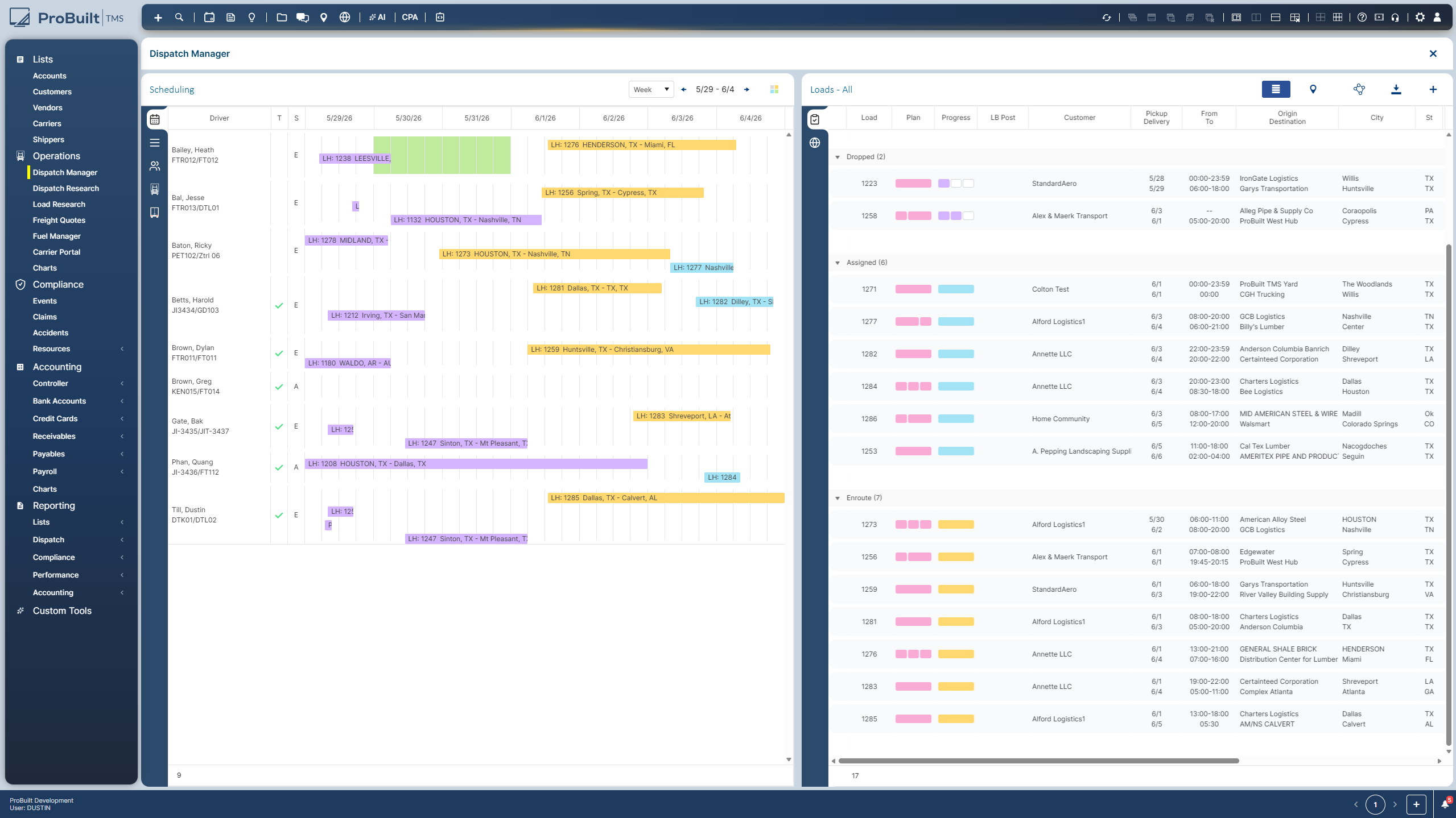 Scheduling board · driver timeline by week